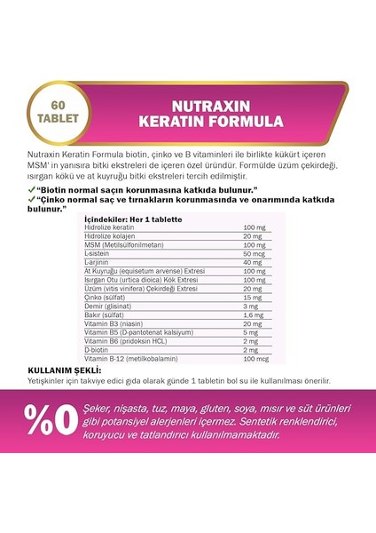 Beauty Keratin Formula 60 Tablet Takviye Edici Gıda fiyatları
