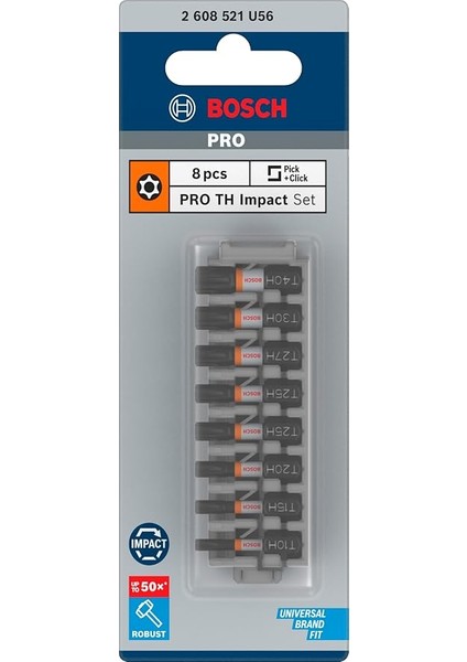 Pro Impact T10-T40 8'li Delikli Torx Bits Uç Seti 2608521U56 fiyatları