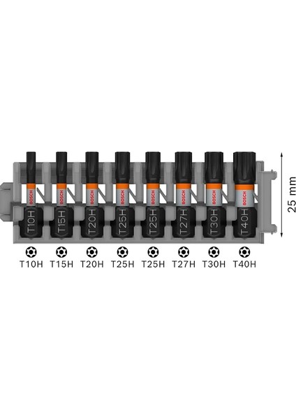 Pro Impact T10-T40 8'li Delikli Torx Bits Uç Seti 2608521U56 modelleri