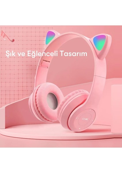 P47M Kablosuz Kedi Kulaklık - Mor fırsatları
