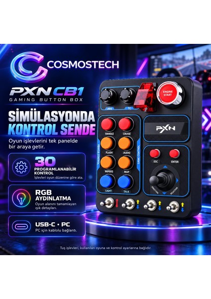 Pxn Cb1 Gaming Button Box Rgb Simülasyon Kontrol Paneli 30 Programlanabilir Tuş Usb-C Pc Uyumlu fiyatları