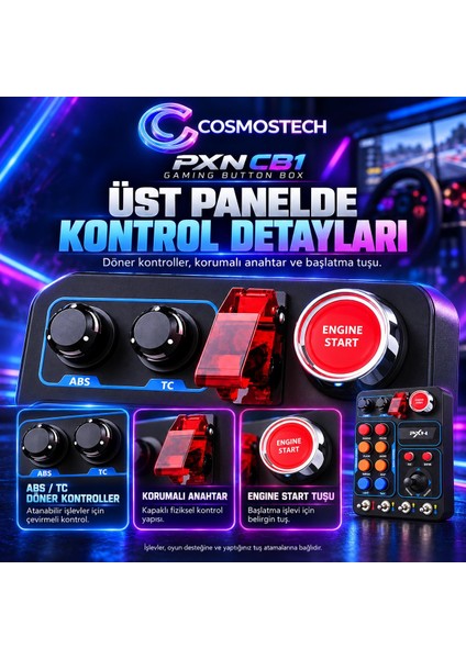 Pxn Cb1 Gaming Button Box Rgb Simülasyon Kontrol Paneli 30 Programlanabilir Tuş Usb-C Pc Uyumlu modelleri