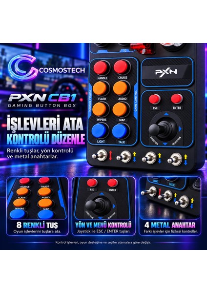 Pxn Cb1 Gaming Button Box Rgb Simülasyon Kontrol Paneli 30 Programlanabilir Tuş Usb-C Pc Uyumlu fırsatları
