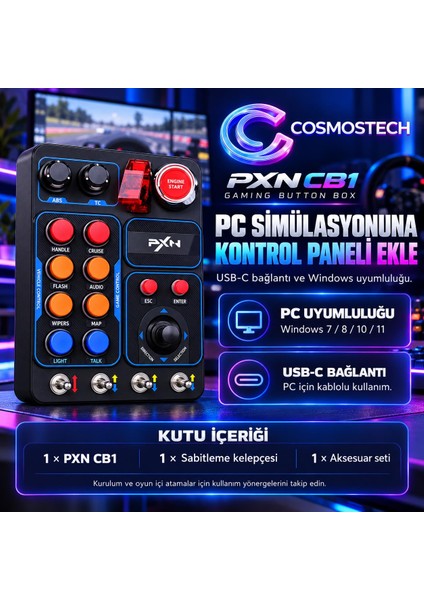 Pxn Cb1 Gaming Button Box Rgb Simülasyon Kontrol Paneli 30 Programlanabilir Tuş Usb-C Pc Uyumlu indirimleri
