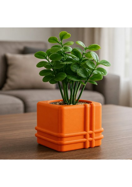 3D Baskı Square Planter - Izgara Desenli Küp Saksı-Turuncu fiyatları