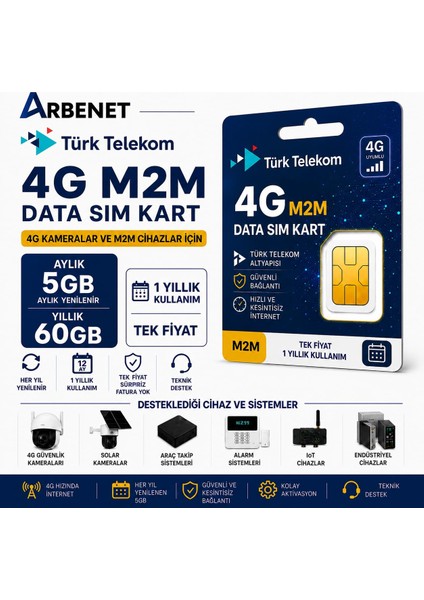 Türk Telekom Aylık 5gb Internet Data Hattı M2M Data Sim Kart modelleri