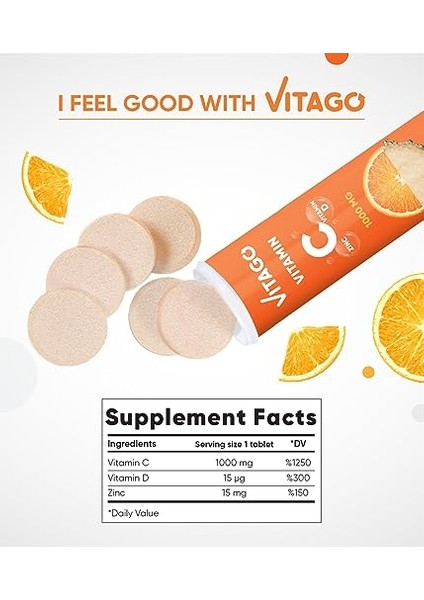 Vitamin C 1000 Mg + Vitamin D + Çinko 20'li Efervesan Tablet (1) modelleri