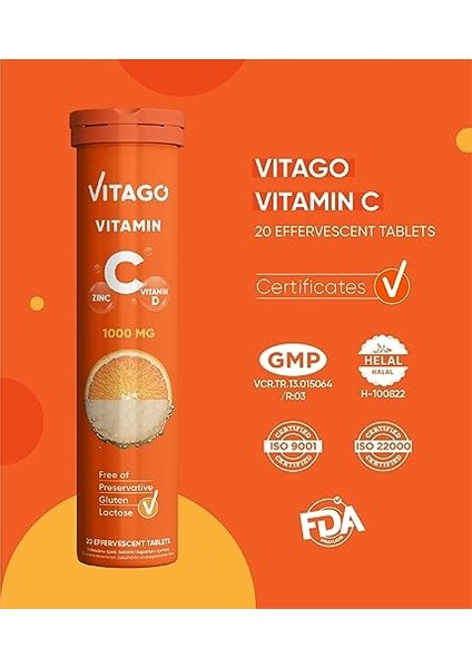 Vitamin C 1000 Mg + Vitamin D + Çinko 20'li Efervesan Tablet (1) fırsatları