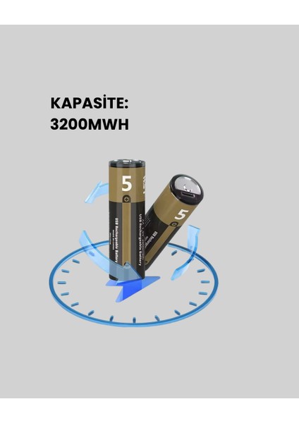 Hızlı Şarj Edilebilen Aa Lityum Pil Type-C Uyumlu modelleri