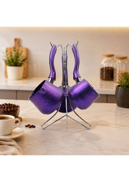4pcs 230-280-380ML Granit - Çelik Cezve Renkli Metal Standlı fırsatları