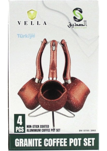 4pcs 230-280-380ML Granit - Çelik Cezve Renkli Metal Standlı indirimleri