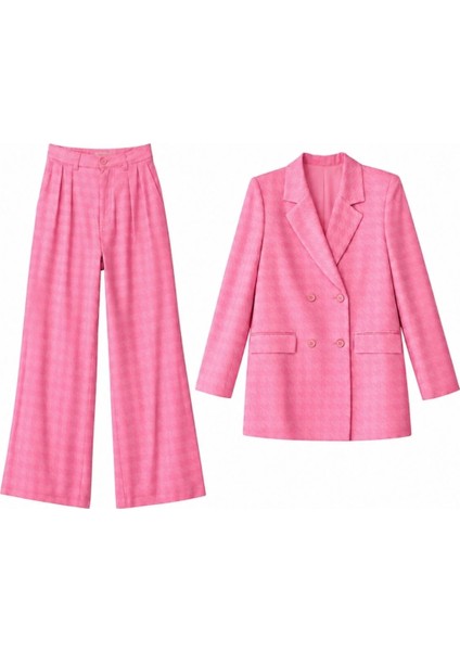 Pembe Kareli Blazer Ceket Pantolon Takım modelleri