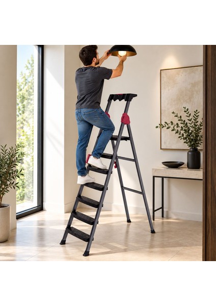 6+1 Basamaklı Metal Merdiven 150 kg Taşıma modelleri