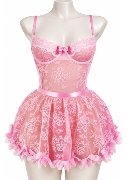 İzabel Lingerie Pembe Dantel Gecelik