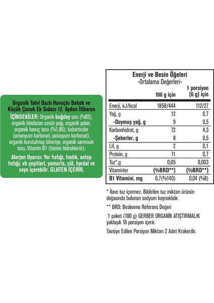 Organik Tahıl Bazlı Havuçlu Sebzeli Kraker 100 Gram fiyatları