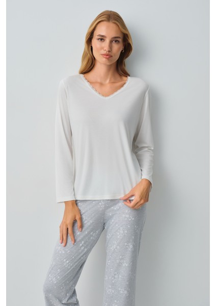 Griss Pamuklu Pijama Takımı modelleri