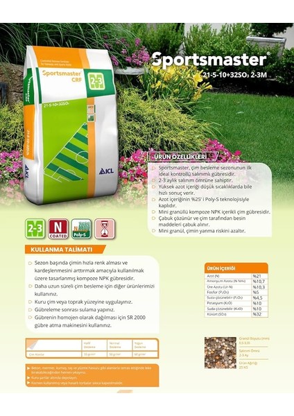 Kontrollü Salınımlı Çim Gübresi 2-3 Ay 25 kg modelleri