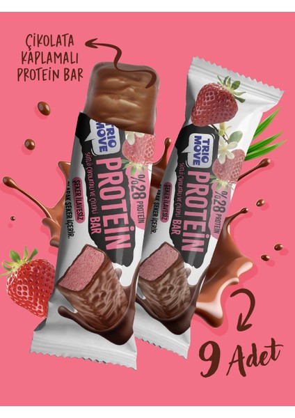 38 Gram Protein Bar - Çilekli %28 Protein, 38 G x 9 Adet Trio Move fırsatları