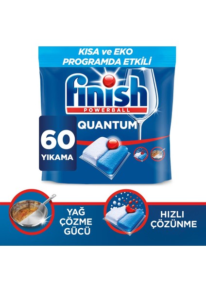 Finish Quantum 60 Kapsül Bulaşık Makinesi Deterjanı Tableti Hızlı Çözünme ve Yağ Çözme Gücü