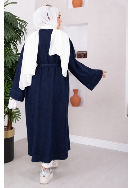 Broş Düğme Detaylı Kot Kimono Lacivert fiyatları