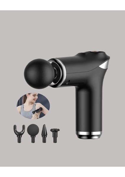 Mini Masaj Tabancası 4 Başlık 6 Hız Ayarlı