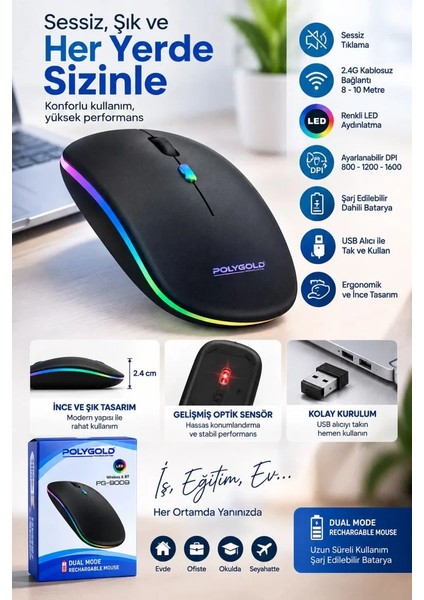 Kablosuz Şarjlı Sessiz Tıklamalı Ergonomik Mouse fiyatları