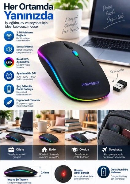 Kablosuz Şarjlı Sessiz Tıklamalı Ergonomik Mouse fırsatları