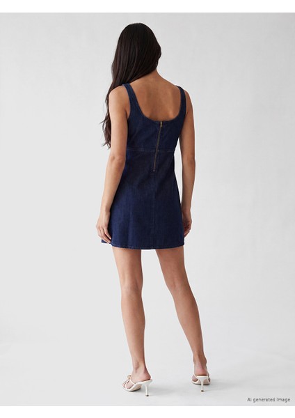 Lcw Vision Indigo U Yaka A Kesim Mini Jean Elbise fırsatları
