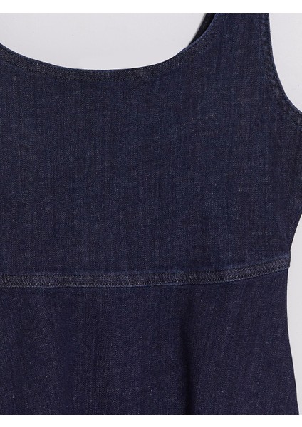 Lcw Vision Indigo U Yaka A Kesim Mini Jean Elbise