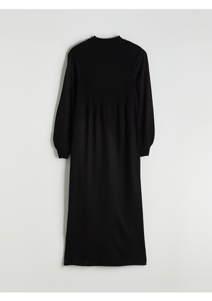 Lcw Modest Siyah Dik Yaka Triko Elbise