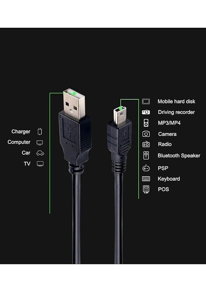 4575 Mini USB To USB Data Şarj Kablosu, Siyah modelleri