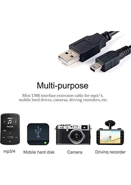 4575 Mini USB To USB Data Şarj Kablosu, Siyah indirimleri