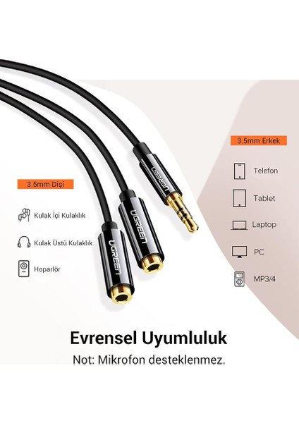 3.5mm 2'li Aux Kulaklık Çoklayıcı, Siyah