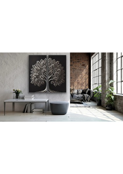 2li Eskitme Krom Ağaç Kanvas Tablo 60X120CM X2 fiyatları