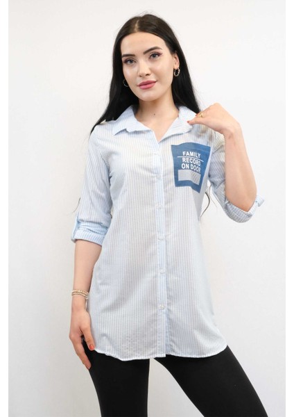 Moda Çizgi Gofre Gömlek Mavi modelleri