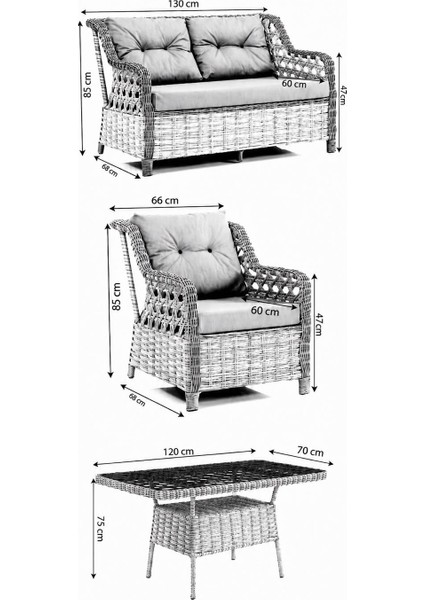 Edram Rattan Bahçe Balkon Takımı 2+1+1 Gri modelleri