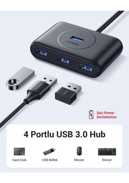 USB 3.0 4 Portlu Hub Çoklayıcı Siyah 50 cm fırsatları