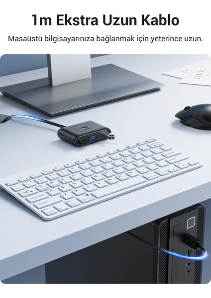 USB 3.0 4 Portlu Hub Çoklayıcı Siyah 50 cm