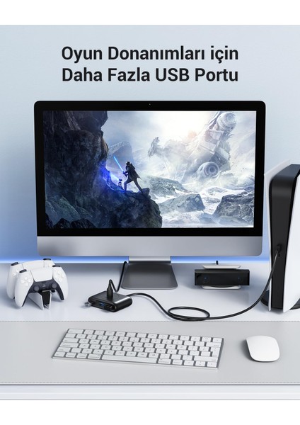 USB 3.0 4 Portlu Hub Çoklayıcı Siyah 50 cm