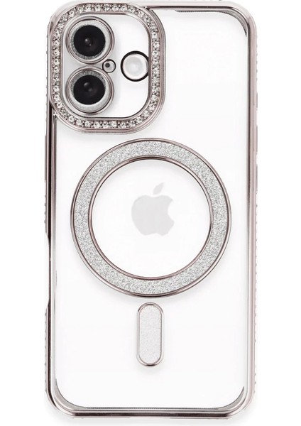 Apple iPhone 16 Plus Uyumlu Kılıf Joke Simli Magneticsafe Kılıf - Pembe modelleri