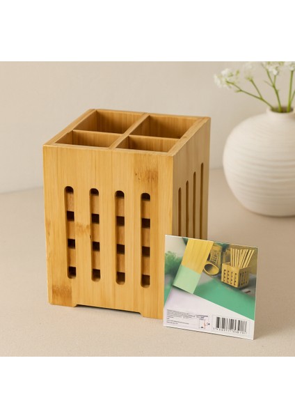 Ahşap Bambu 4 Bölmeli Kaşıklık Organizer (11X11 Cm, Pencereli) indirimleri