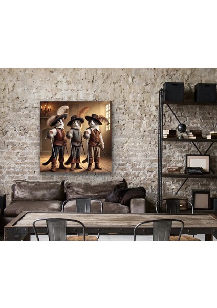 Üç Silahşör Kedi Kanvas Tablo 90X90CM fiyatları
