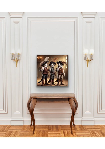 Üç Silahşör Kedi Kanvas Tablo 90X90CM modelleri
