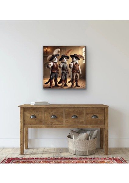 Üç Silahşör Kedi Kanvas Tablo 90X90CM fırsatları
