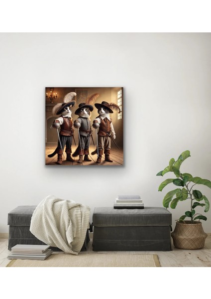 Üç Silahşör Kedi Kanvas Tablo 90X90CM indirimleri