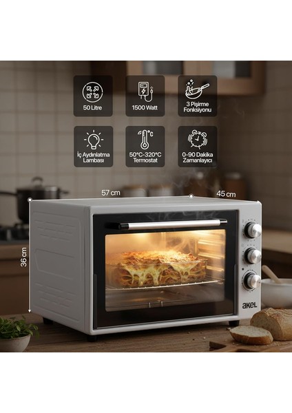AF950L Lambalı, Termostatlı, Saatli 50 Litre Mini Fırın fırsatları