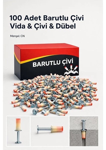 100 Adet Barutlu Çivi Vida & Çivi & Dübel