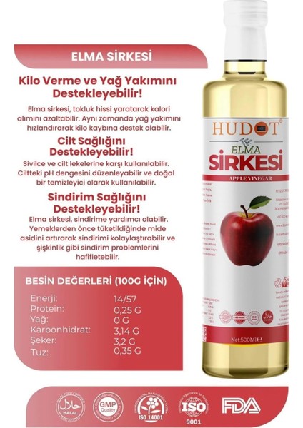 Tr Elma Sirkesi Doğal Fermantasyon 500 ml Hudot® fırsatları