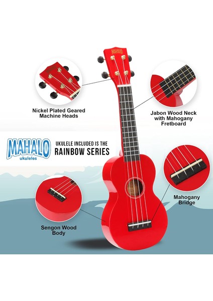 Ukulele Gökkuşağı Serisi, 4-String Ukulele, Sağ, Kırmızı, Soprano (MR1RDK) fiyatları