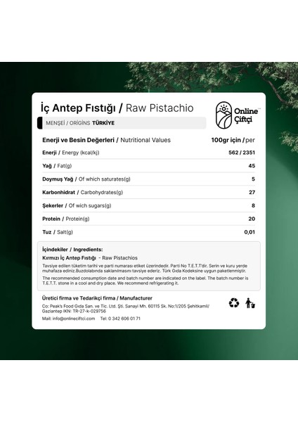 Tr Kırmızı Iç Antep Fıstığı 100GR fiyatları